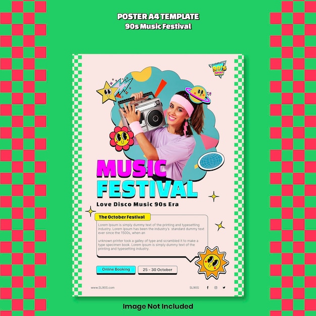 Poster A4 template music festival retro 2023