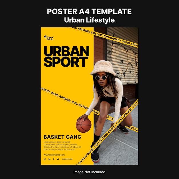 Poster a4 template young urban lifestyle hip hop basket gang