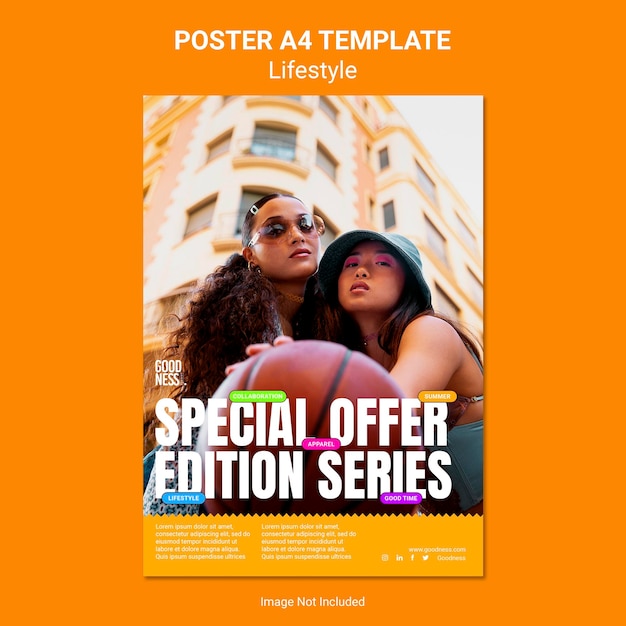 Poster a4 template young woman summer lifestyle pop color