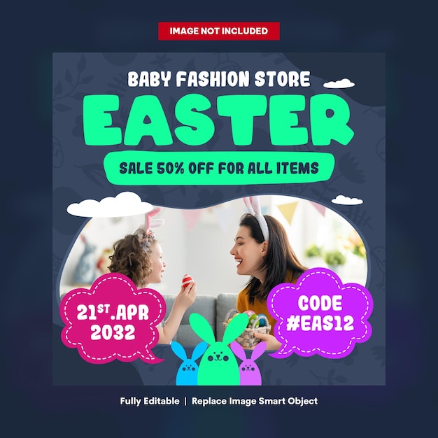 PSD a poster for baby fashion store easter sale.