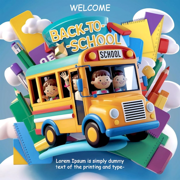 a poster for the back to school bus with children on it