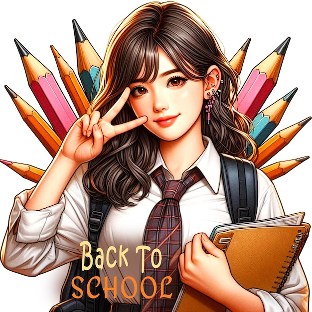 PSD a poster for back to school with a girl holding books and bag pack