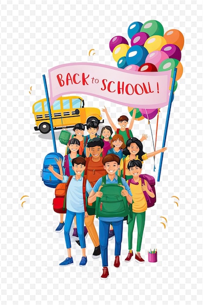 PSD a poster for back to school with a group of people holding a banner that says back to school