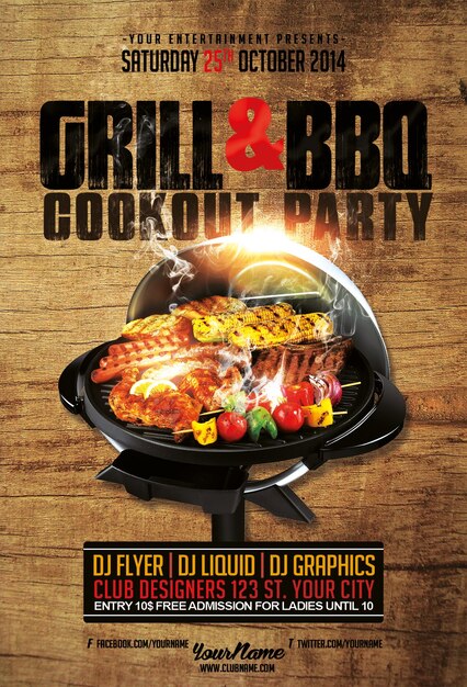 PSD a poster for a barbecue grill with a grill and barbecue grill