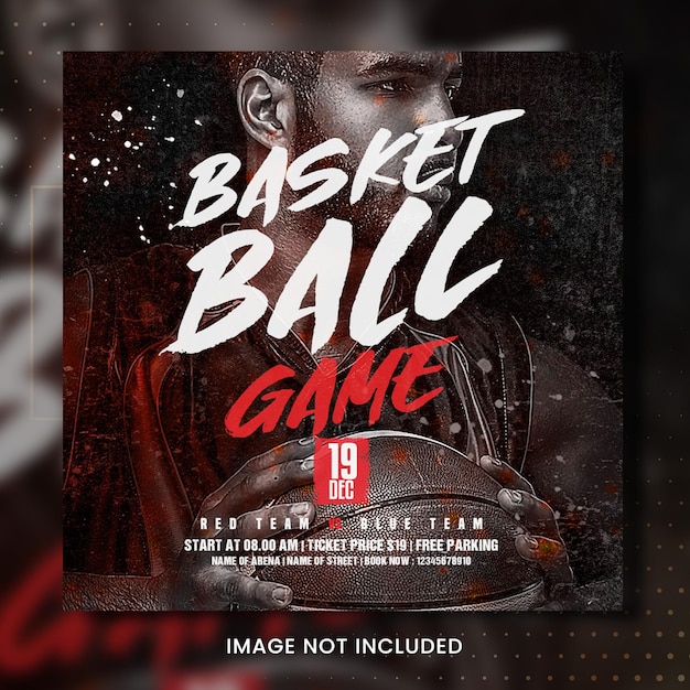 PSD a poster for a basketball game that says'basket ball game'on it