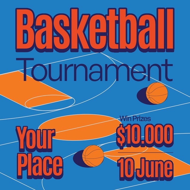 PSD a poster for basketball tournament with a blue background with a picture of a basket of golf