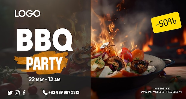 PSD a poster for bbq property with a fire in the background