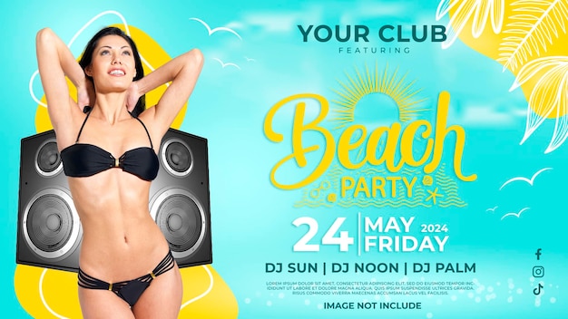 a poster for a beach club with a woman on the cover