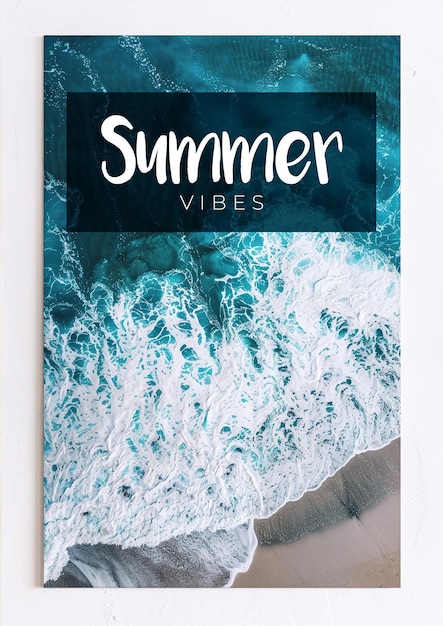 A poster of a beach with waves for summer time concept