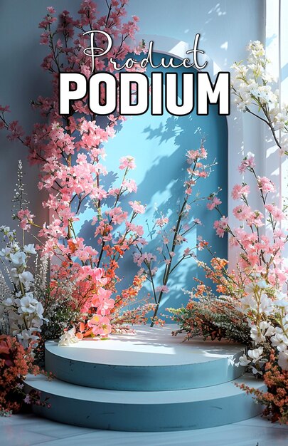 PSD a poster for beautiful product podium with flower background