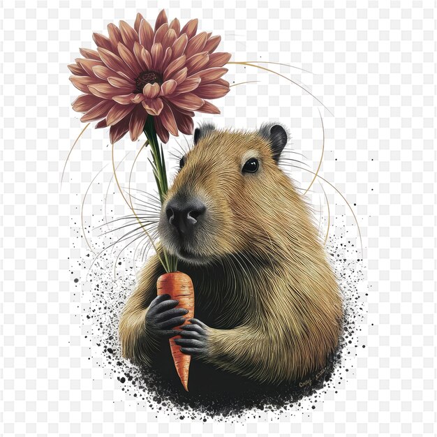 PSD a poster of a beaver holding a carrot and a flower