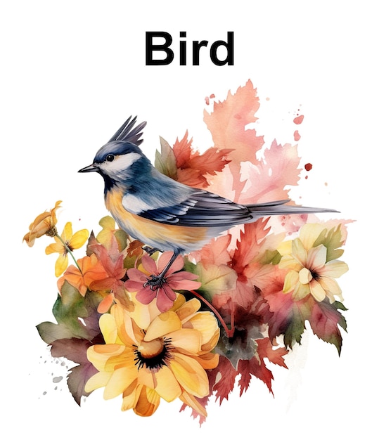 A poster of a bird with a blue bird on it