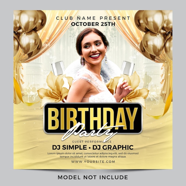 A poster for birthday party that says " dj simple graphic ".