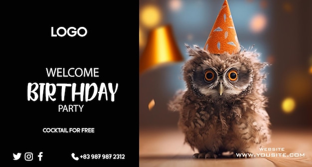 A poster for a birthday party with a owl on it