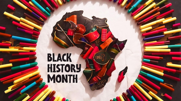 a poster for black black history month with Africa map