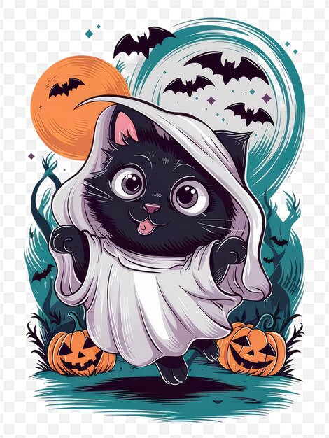 a poster for a black cat in a white cape with a pumpkin on it