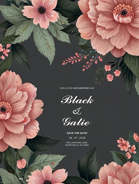 a poster for black and white and pink flowers