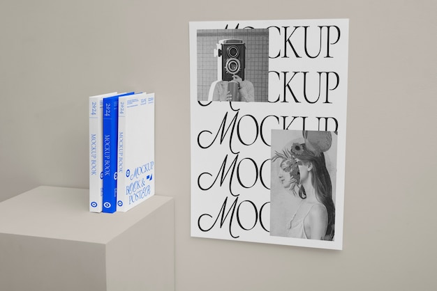 Poster and book in studio mockup