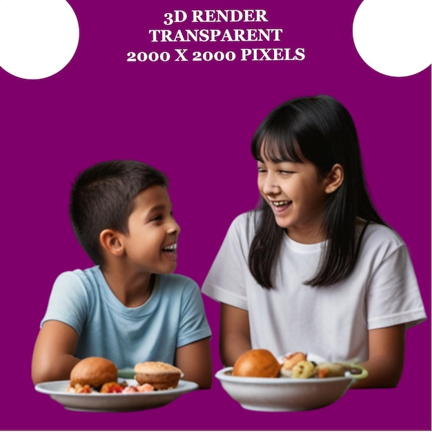 a poster for a boy and girl with a plate of food on it