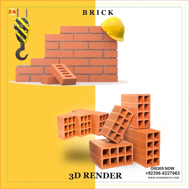 PSD a poster for brick blocks with a yellow ball on the bottom