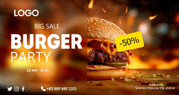 A poster for a burger party with a yellow label that says burger party.