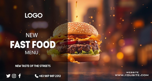 A poster for a burger restaurant called new food.