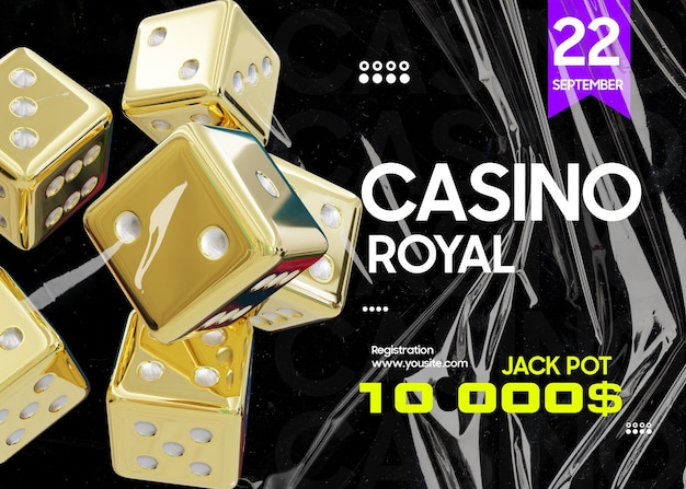 A poster for casino royal shows a gold dice in the corner.