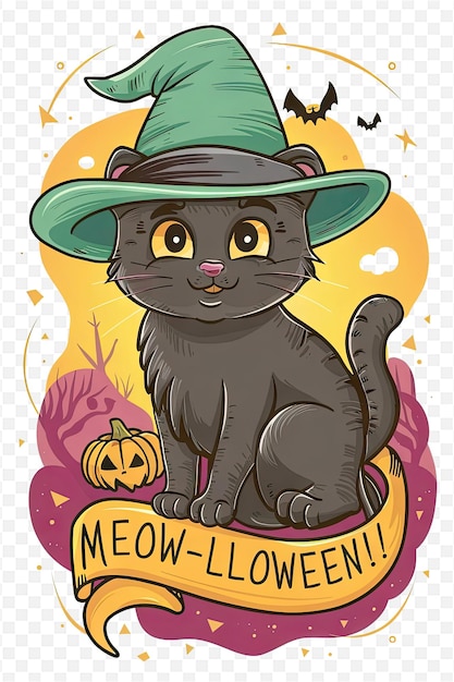 PSD a poster for a cat with a hat that says cat i halloween