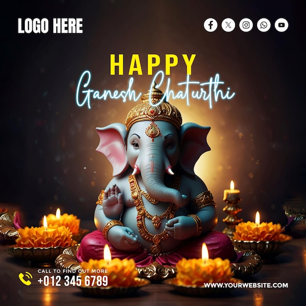 a poster for a celebration with an elephant and candles