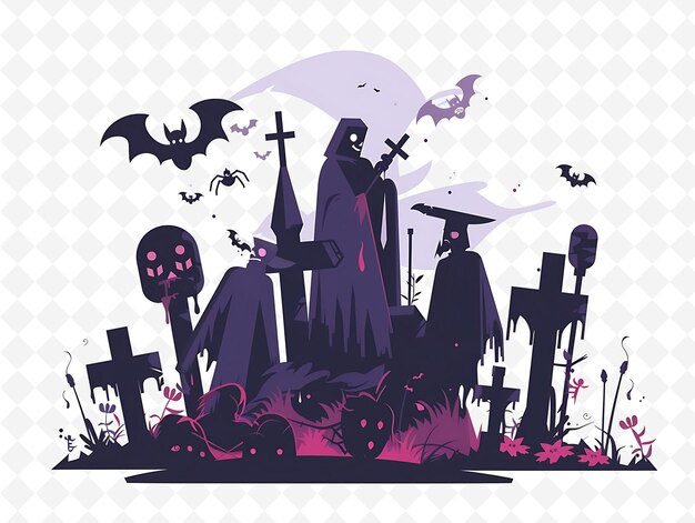 PSD a poster for a cemetery with a scene of a graveyard and a graveyard with a ghost on it