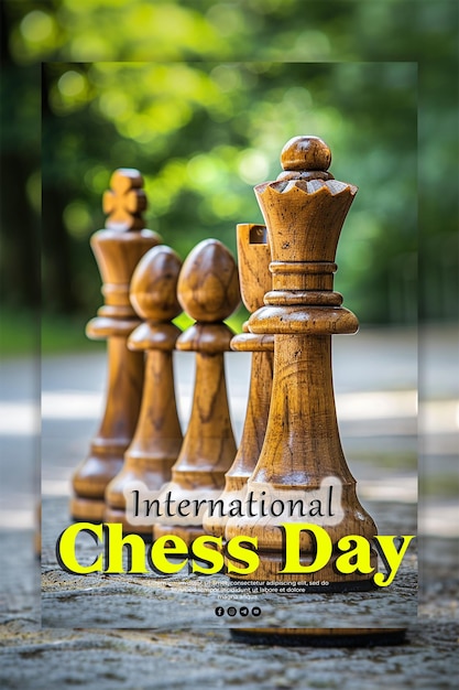 PSD a poster for chess chess day with chess pieces on it