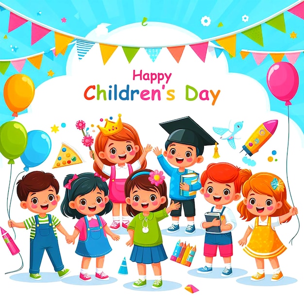 PSD a poster for childrens birthday with a banner that says happy children