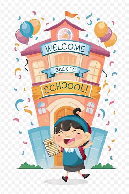 a poster for the childrens birthday with a girl reading welcome back to school