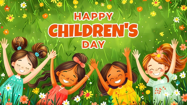 a poster for childrens day with happy childrens