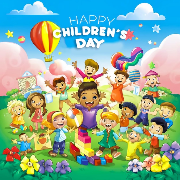 A poster childrens day with pictures of children playing together children character kids playing