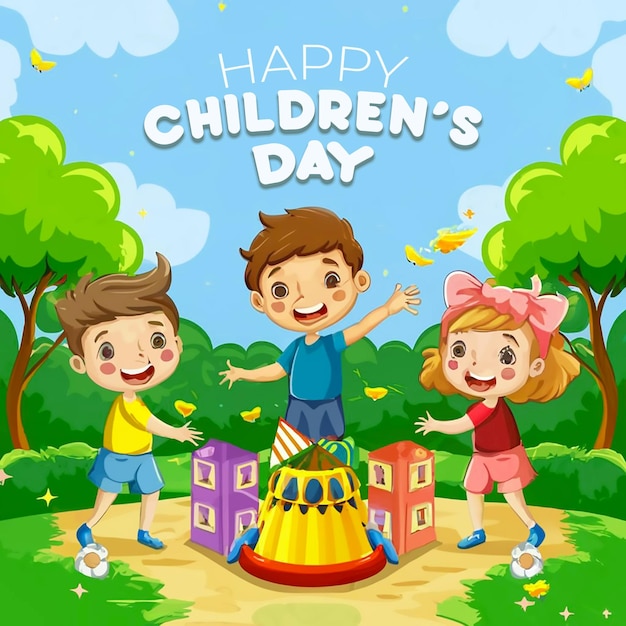 A poster childrens day with pictures of children playing together children character kids playing