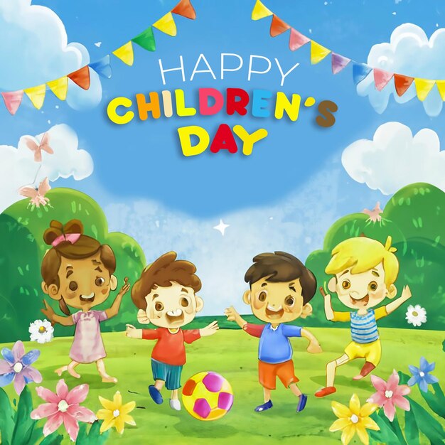 A poster childrens day with pictures of children playing together children character kids playing