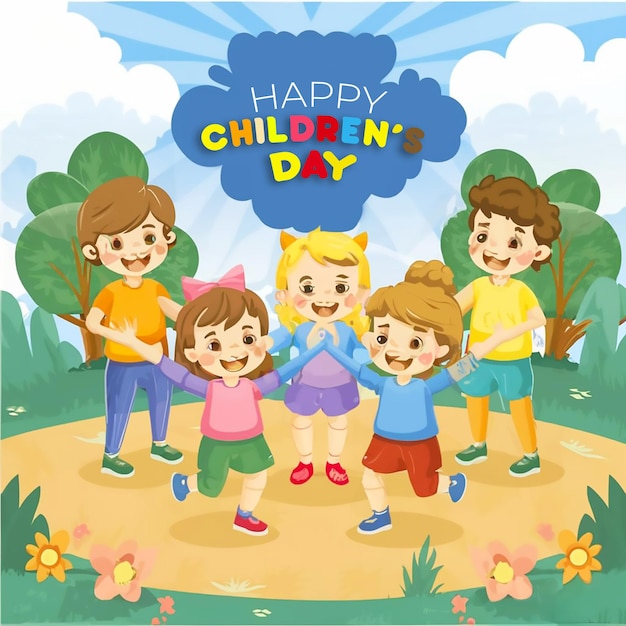 A poster childrens day with pictures of children playing together children character kids playing