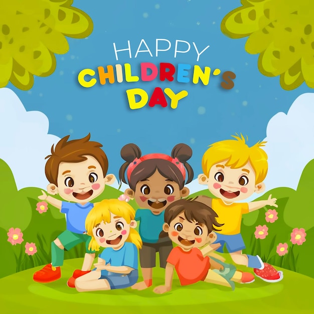 A poster childrens day with pictures of children playing together children character kids playing