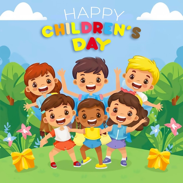 A poster childrens day with pictures of children playing together children character kids playing