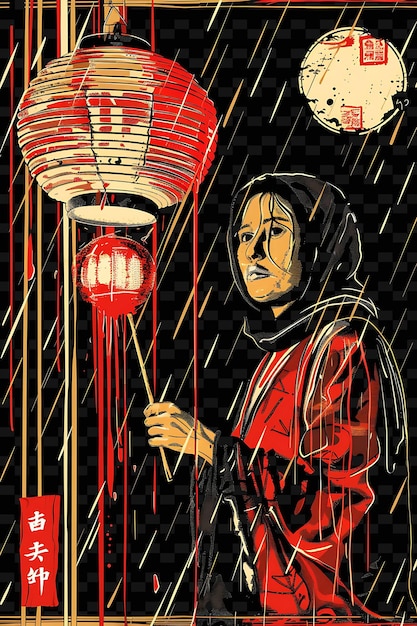 PSD a poster for a chinese woman with a red lantern in the middle