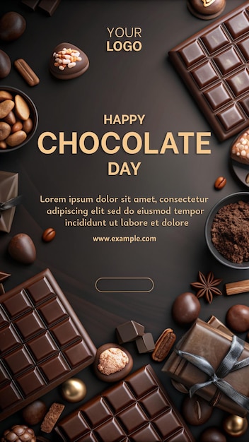 A poster for a chocolate day featuring a variety of chocolate treats