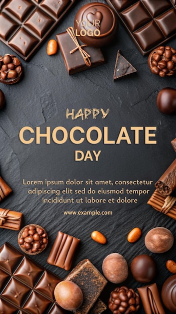 A poster for a chocolate day featuring a variety of chocolate treats