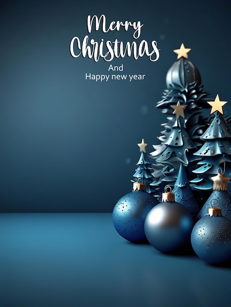 a poster for christmas tree with a blue background with the words merry christmas on it