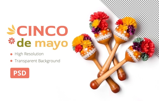 A poster for cinco de mayo with multicolored maracas