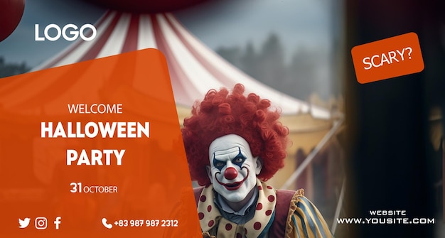 A poster for the circus show that is welcome to the halloween party.