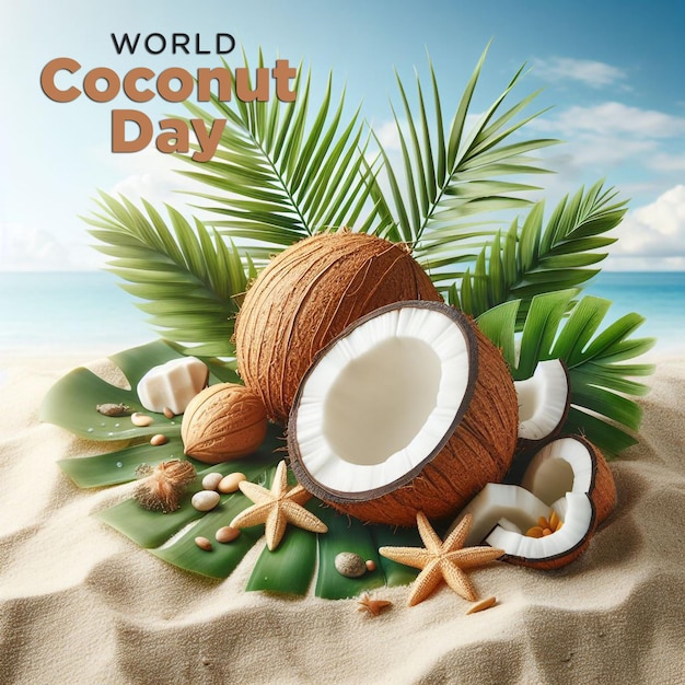 a poster for a coconut day with coconuts on the cover