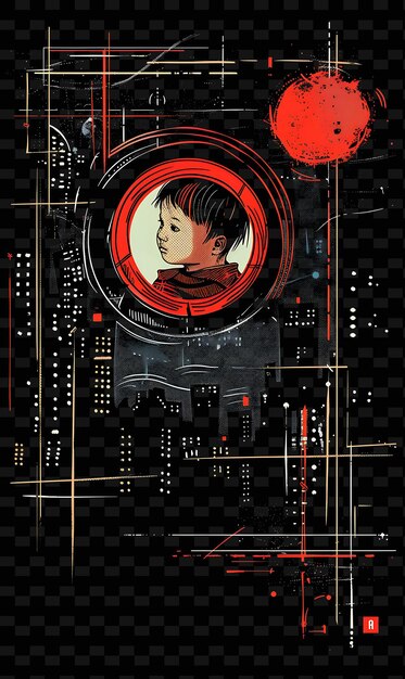 PSD a poster for a comic book shows a boy with a red circle on the bottom