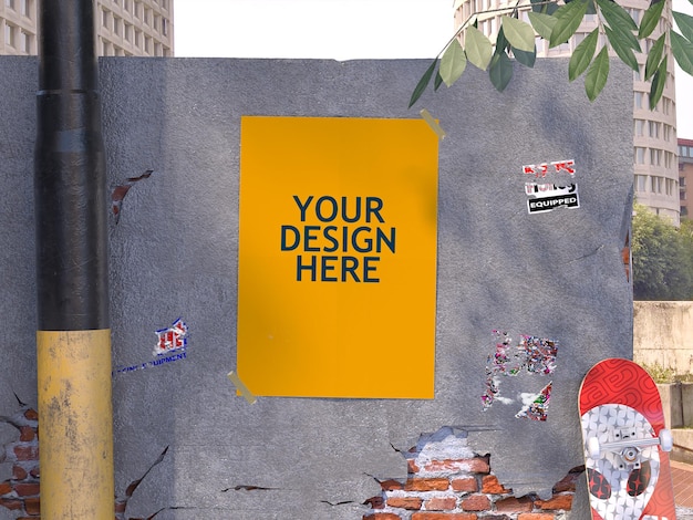 PSD poster on concrete wall mockup