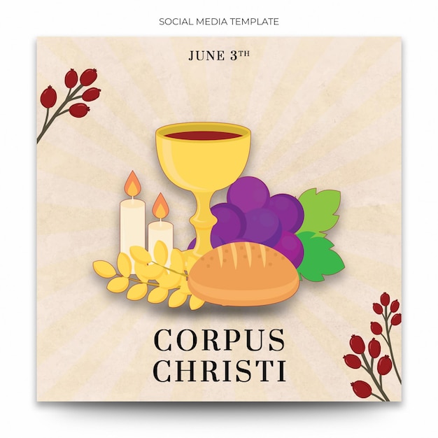 A poster for corpus christi with a bread and wine and a wine glass